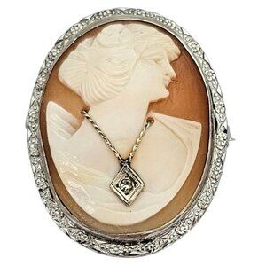Sterling Silver Shell Carved Cameo Habille Brooch